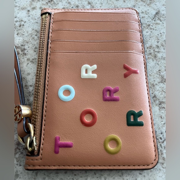 Tory Burch Tan Wallet with Colorful Lettering